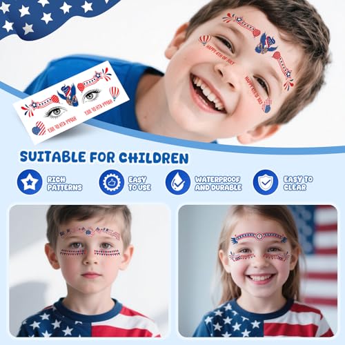 Fourth of July Temporary Tattoos - 10 Sheets Waterproof Face Eye Tattoos