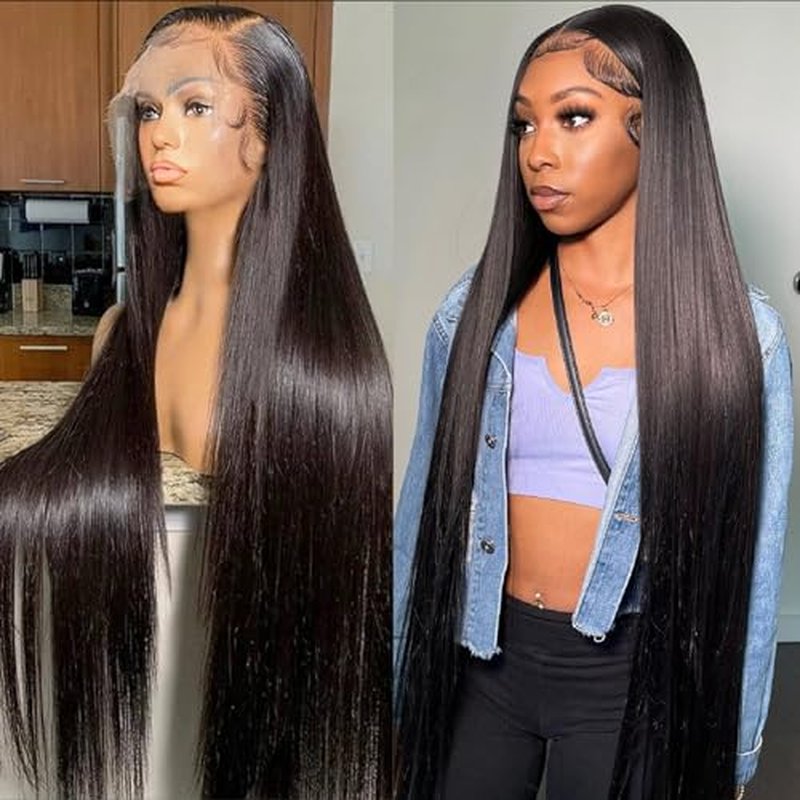 UKOWN 13x6 Lace Front Wig - 28 Inch Straight Human Hair, 200 Density