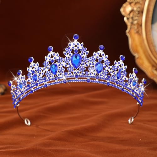 Blue Crystal Wedding Crown Tiara Rhinestone Headpiece