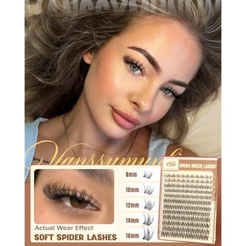 Spider Breeze Lash Clusters, Wispy Natural Eyelash Clusters D Curly Lashes Cluster Venus 8-16mm Cluster Eyelash Extensions Reusable Individual Lashes with Invisible Band for DIY at Home Vanssymunlin