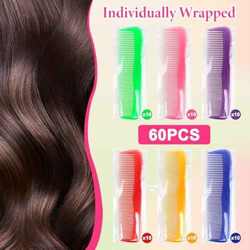 NICEMOVIC 60 Packs Hair Comb Bulk Set, Pocket Travel Hair Combs for Women and Men, Colorful Coarse and Fine Tooth Comb, Individually Wrapped Bulk Comb for Homeless Hotel Shelter Nursing Home Charity