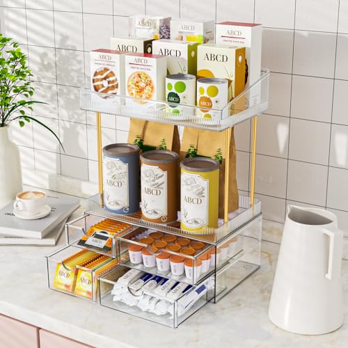 4-Tier Clear Makeup Organizer with 4 Drawers | Bathroom Storage