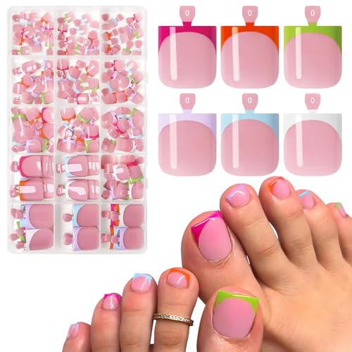Bellelfin French Tip Press On Toenails Set - 180 Pcs, 6 Colors
