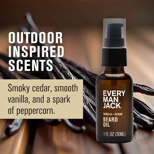 Every Man Jack Mens Beard Oil - Vanilla + Cedar Fragrance - Deeply Moisturizes and Softens Your Beard and Adds a Natural Shine - Naturally Derived with Shea Butter and Argan Oil - 1 fl oz