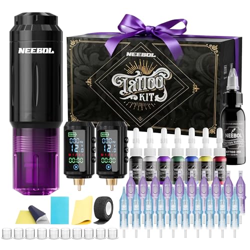 Neebol Wireless Tattoo Gun Kit with 2 Batteries & 20 Needles