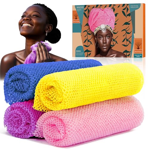 4 Pack African Net Exfoliating Body Scrubber for Shower - Vibrant Colors