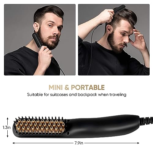 VOVO Beard Straightener Comb Upgrade Professional 2 in 1 Men's Beard Straightening Heated Hair Straightening Brush Portable Anti-Burn 6 Temperature Adjustable with LED Display for Home and Travel
