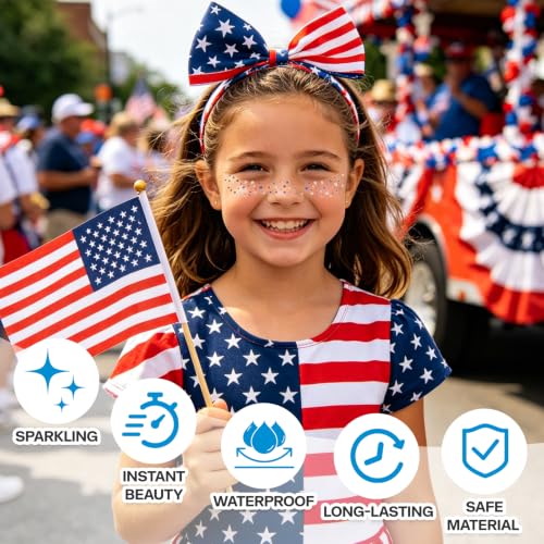 Mysense Red White Blue Glitter Freckles Face Tattoos, 6-Pack