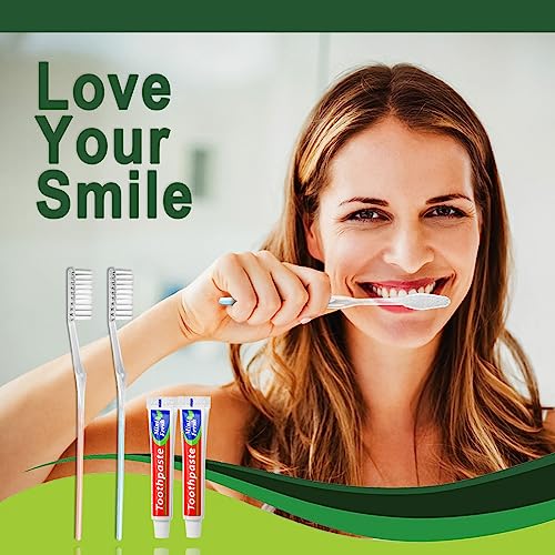 100 pcs Disposable Toothbrushes with Toothpaste Individually Wrapped, 2 Color Toothbrushes and Toothpaste 10g, Bulk Toothbrushes Toothpaste for Homeless,Airbnb,Hotel