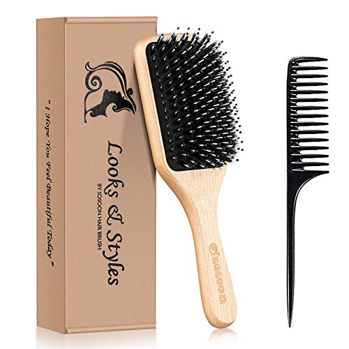 Sosoon Boar Bristle Paddle Hair Brush for All Hair Types