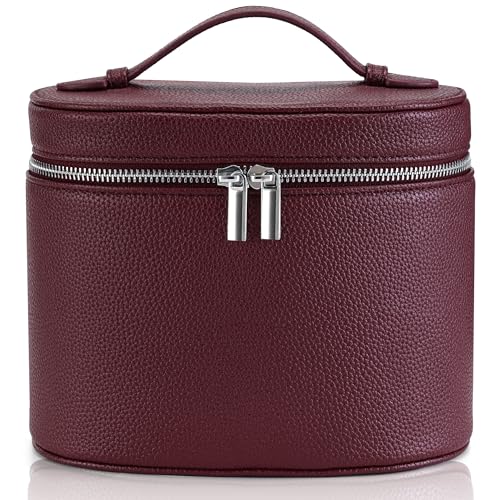 Makeup Bag Vanity Case Cosmetic Bag with Removable Divider Travel Toiletry Bag for Women Portable Make up Box Organizer, Burgundy