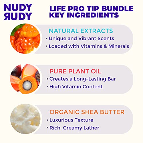 Nudy Rudy, Variety Pack of 6 Shea Butter Soap Bars | Made in Australia | Gift Set for Men & Women | Natural Ingredients | No Harsh Chemicals | Life Pro Tip Bundle | 4.2 oz Each