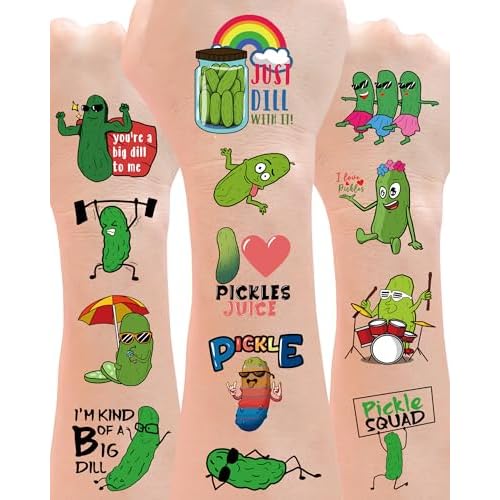 138 PCS Pickle Funny Temporary Tattoos Pickle Stickers - Pickle Gifts for Pickle Stuff Lovers, Suitable for Pickle Party Decorations and Pickle Birthday Decorations party favors, 15 Sheets