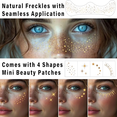 20 Pcs Gold Face Makeup Patches,Glitter Freckles,Sparkle Makeup£¬ Freckles Face Tattoo,Waterproof Face Glitter Patches for Helloween£¬Suitable for Helloween£¬ Christmas (Gold)