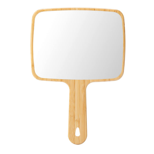 YEAKE Hand Mirror,Natural Bamboo Handheld Mirror with Handle, Single-Sided Portable Travel Vanity Mirror for Men & Women,6.9" W x 9.9" L