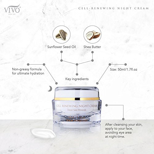 Vivo Per Lei Dead Sea Night Cream - Anti Aging Night Cream for Face - 1.7 Fl.Oz - Moisturizing Night Cream with Shea Butter - Night Facial Cream for Youthful Skin - Cell Renewal Night Cream