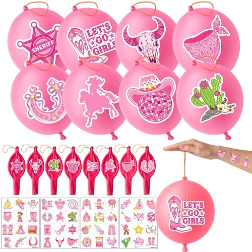 Cowgirl Party Favors Pack - 24 Pink Balloons & 48 Tattoos