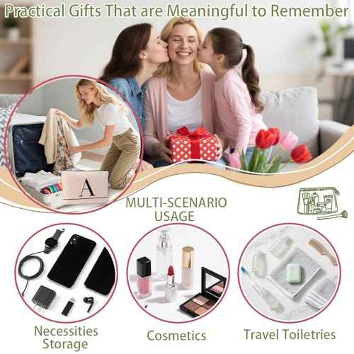 Letter A-Z Initial Personalized Makeup Bags, Birthday Gifts for Women, Monogrammed Gifts for Women Mom Sister Best Friend Bride Bridesmaid, Mothers Day, Christmas, Small Travel Cosmetic Bag (A)