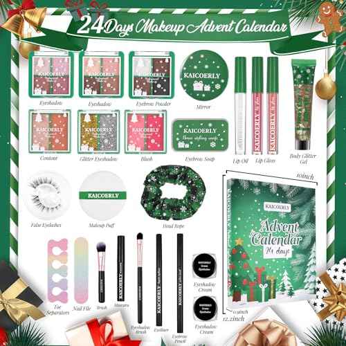 Makeup Advent Calendar 2025,24 Days Christmas Advent Calendar for Teen Girls,2025 Xmas Countdown Calendar Make Up Sets for Christmas Party Festival with Mascara Eyeshadow Lipstick Blush Eyebrow Soap