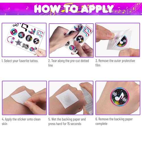 96 PCS Music Note Temporary Tattoos for Kids | 8 Sheets