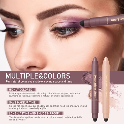 2 in 1 Eyeliner and Eyeshadow Plum, Eyeshadow Stick and Liner Duo, Waterproof, Smudge-Proof, Effortless Smoky or Natural Eye Makeup (2Pcs B)