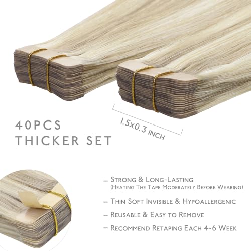 WENNALIFE 18" Ash Blonde Highlighted Tape-In Hair Extensions - 40pcs