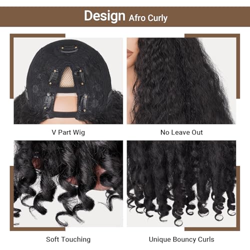 Afro Wig V Part Kinky Curly Wigs for Black Women, 180% Density Wear