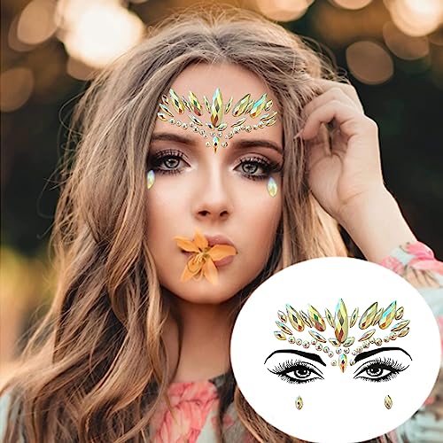Face Gems 4 Sheet Face Jewels Stick on Rhinestones Stickers Luminous Crystal Face Stickers Gemstones Temporary Tattoo Gifts for Women Carnival Music Festival Party Rave Accessories (Luminous)