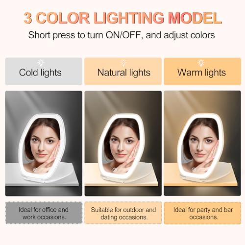 COSYGLOW Portable Makeup Mirror with Light, Hexagon LED Vanity