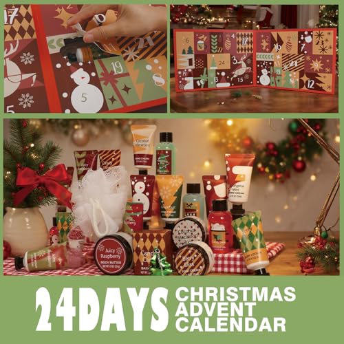 Advent Beauty Calendar 2025 Womens-24 Days of Skincare Advent Calendar for Teen Girls Christmas Gifts for Women, Xmas Countdown Calendar 24pcs Hand Cream Gifts Bath Sets with Body Scrub, Bath Bomb