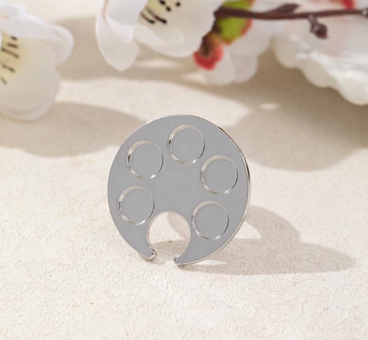 2 Pcs Stainless Steel Nail Art Mixing Palettes with Finger Rings