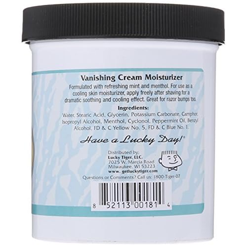 Lucky Tiger Sandahl¡¯s Vanishing Cream, 12 oz | Classic Cooling After-Shave Moisturizer with Menthol & Peppermint Oil | Soothes Razor Burn, Refreshes Skin, Absorbs Fast