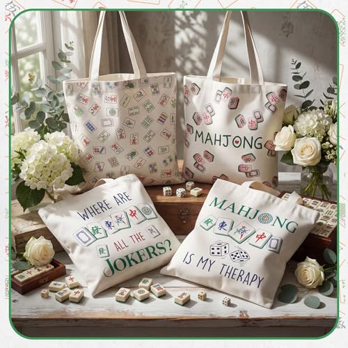 Paterr Mahjong Tote Bag Set of 4 Canvas Handbags