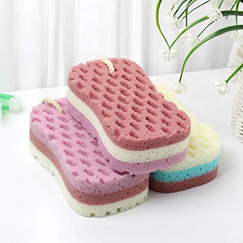 3-Pack Large Bath Sponges with Hanging Rope | Body Scrubber