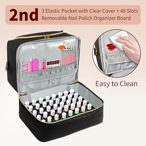Boczif Nail Polish Carrying Case, Double-Layer Nail Polish Storage Bag- Fits Nail Dryer Lamp and 60 Bottles(15ml/0.5 fl.oz), Nail Polish Organizer bag with Dividers for Manicure Set
