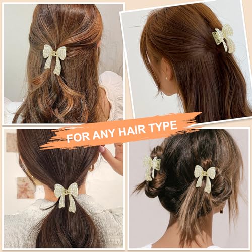 papasgix Pearl and Bow Hair Accessories: Butterfly Clips, Small Gold Metal Claw Hair Clips for Women and Girls (2Pearl, Hair Accessory)