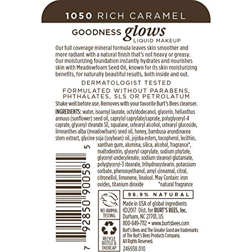 Burt's Bees Goodness Glows Liquid Makeup, Rich Caramel - 1.0 Ounce