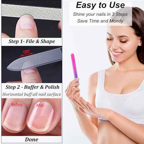 Diamond Nail File with Crystal Nail Shiner Set, Stainless Steel Nail File with Nano Glass Buffer, Metal Sapphire File with Nail Polisher, Professional Manicure Pedicure Kit for Salon Home and Travel