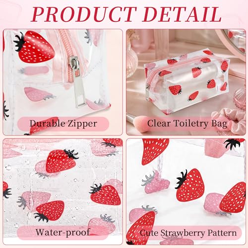 Clear Strawberry Makeup Bag - Portable PVC Toiletry Organizer