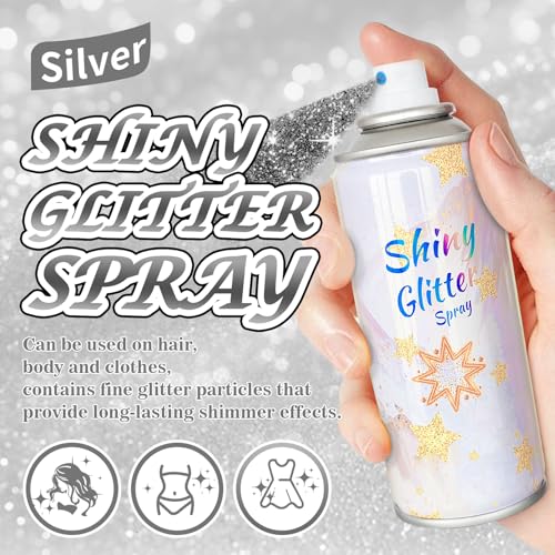 Silver Body Glitter Spray for Hair & Clothes | Quick-Drying