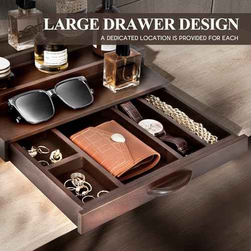 EOSAHR Farmhouse Wooden Cologne Organizer for Men - 3 Tier Perfume Stand Organizer for Dresser with Storage Drawer and Hidden Compartment - Great Gift for Men (Retro Brown)