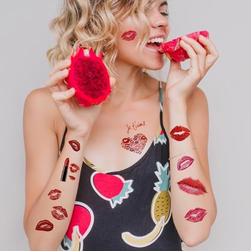 Kiss Lips Temporary Tattoo Stickers – 4-Pack, 200+ Designs