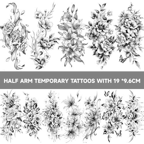 EMOME 12 Sheets Flower Temporary Tattoos for Women