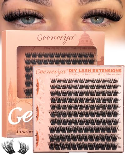 Geeneiya Fluffy Lash Clusters 8-16mm, C Curl 3D DIY Eyelash Extensions