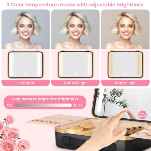 EASYINBEAUTY LED Makeup Travel Case with Mirror - Lightweight Organizer