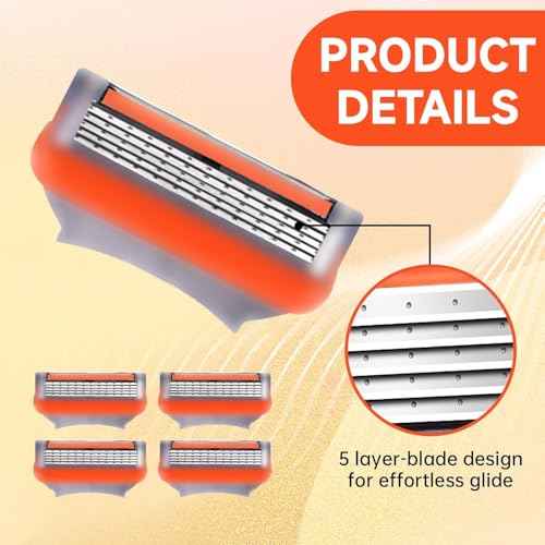 24 Pack Razor Blade Refills Compatible with Fusion 5 Razor ? 5-Layer Precision Anti-Friction Blades for Manual Wet Shaving ? Pivoting Head Design for Smooth, Close & Comfortable Shave (24)