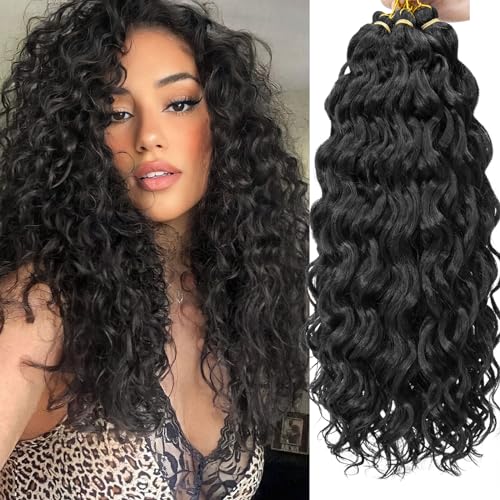 Curly Crochet Hair For Black Women Ocean Wave Crochet Hair Hawaii Deep Wave Braiding Hair Synthetic Bohemian Crochet Braid Water Wave Crochet hair Extensions(Pack of 2, 350#)