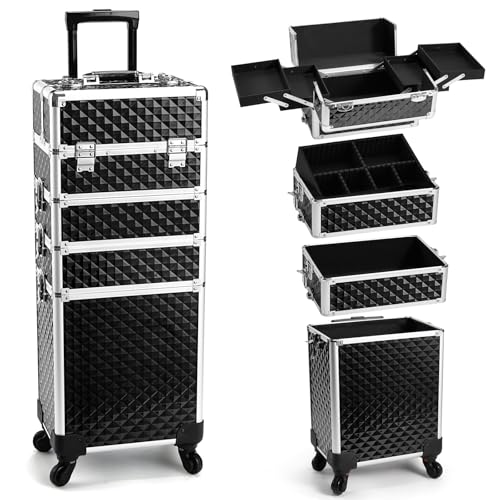 4-in-1 Rolling Makeup Train Case with Wheels - Professional Cosmetology