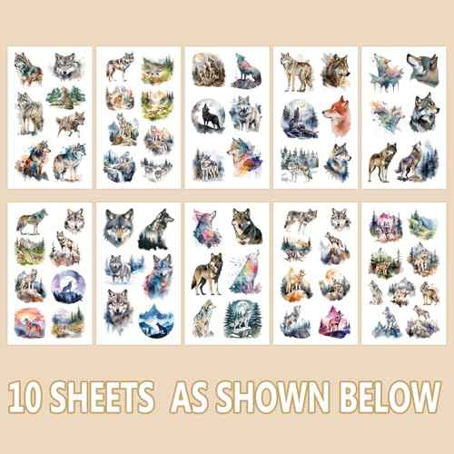 Wolf Temporary Tattoos for kids, Kids Tattoos Temporary, Wolf Birthday Party Decorations, Animals Party Supplies Favors for Boys and Girls, Goodie Bags Stuffers