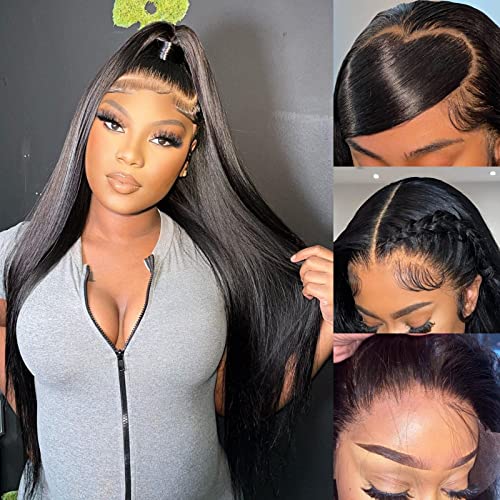 Miss Flower 250% Density HD Lace Front Wigs Human Hair 26Inch 15A Grade Real Full 13x4 Straight Lace Frontal Wigs Human Hair Pre Plucked For Black Women